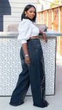 Plus Size Fashion Washed Print Straight Jeans GYLN-8323