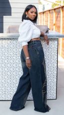 Plus Size Fashion Washed Print Straight Jeans GYLN-8323