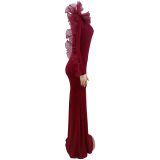 Solid Color Singlle Shoulder Long Sleeve Maxi Dress BY-7610