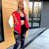 Plus Size Print Color Block Patchwork Jackets GAWE-5598