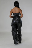 Plus Size Off Shoulder PU Leather Jumpsuit GHXF-HX0395