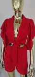 Plus Size Solid Color Tie Up Two Piece Shorts Set GHXF-L073A