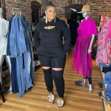 Plus Size Solid Color Long Sleeve Coat Sling Pants 3 Piece Set GAWE-5645