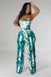 Plus Size Tie Dye Print Sling Bodysuit 2 Piece Pants Set GHXF-HX0319