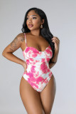 Plus Size Tie Dye Print Sling Bodysuit 2 Piece Pants Set GHXF-HX0319