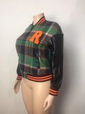 Plus Size Embroidered Ribbed PU Patchwork Baseball Jacket GAWE-5611