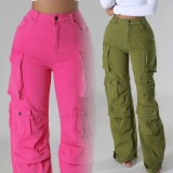 Plus Size Solid Color Multicolor Pockets Pants GHXF-HX0359
