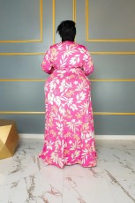 Plus Size Print V Neck Maxi Dress GAWE-5672