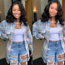 Plus Size Plaid Print Long Sleeve Thickened Coat GAWE-5622