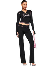 Letter Print Long Sleeve Hooded Two Piece Pants Set CH-25071