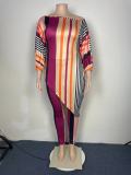 Plus Size Stripe Print Dress+Pants 2 Piece Set GAWE-5530