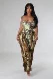 Plus Size Tie Dye Print Sling Bodysuit 2 Piece Pants Set GHXF-HX0319