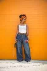 Plus Size Plaid Patchwork Straight Jean GYLN-7638