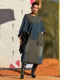 Plus Size Contrast Color Irregular Loose Denim Midi Dress GYLN-7138