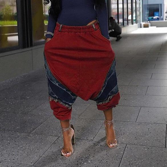 Patchwork Denim Loose Harlen Jeans LSD-LD2465