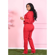 Solid Color Fleece Long Sleeve Hooded Two Piece Pants Set SMD-25061