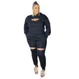 Plus Size Solid Color Long Sleeve Coat Sling Pants 3 Piece Set GAWE-5645