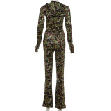 Camouflage Print Long Sleeve Hooded Pants Suit XEF-K25S89591