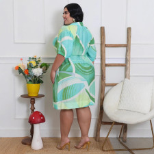 Plus Size Print Short Sleeve Midi Dress GHXF-HX0481