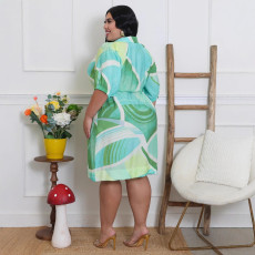 Plus Size Print Short Sleeve Midi Dress GHXF-HX0481