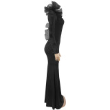 Solid Color Singlle Shoulder Long Sleeve Maxi Dress BY-7610