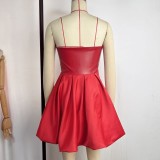 PU Leather Patchwork Satin Tube Top Dress GPBY-9922