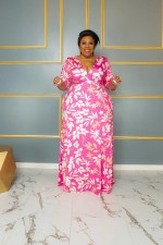 Plus Size Print V Neck Maxi Dress GAWE-5672