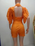 Plus Size Solid Color Tie Up Two Piece Shorts Set GHXF-L073A
