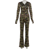 Camouflage Print Long Sleeve Hooded Pants Suit XEF-K25S89591