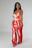 Plus Size Tie Dye Print Sling Bodysuit 2 Piece Pants Set GHXF-HX0319