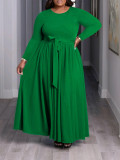 Plus Size Solid Color Tie Up Maxi Dress GAWE-6284