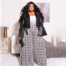 Plus Size Houndstooth Print Oversized Wide-Leg Pants GAWE-5543