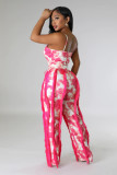 Plus Size Tie Dye Print Sling Bodysuit 2 Piece Pants Set GHXF-HX0319