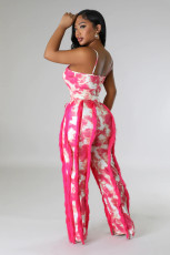 Plus Size Tie Dye Print Sling Bodysuit 2 Piece Pants Set GHXF-HX0319