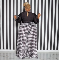 Plus Size Houndstooth Print Oversized Wide-Leg Pants GAWE-5543