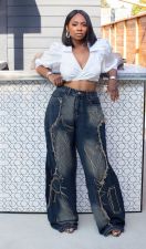Plus Size Fashion Washed Print Straight Jeans GYLN-8323