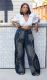 Plus Size Fashion Washed Print Straight Jeans GYLN-8323