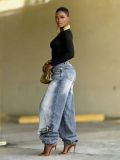 Plus Size Fashion Irregular Washed Loose Jeans GYLN-4901