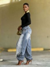 Plus Size Fashion Irregular Washed Loose Jeans GYLN-4901