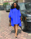 Plus Size Solid Color Loose Bat Sleeve Mini Dress QHMD-D3022