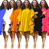 Plus Size Solid Color Loose Bat Sleeve Mini Dress QHMD-D3022