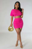Short Sleeve Solid Color Two Piece Skirts Set QHMD-M3022