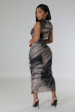 Sleeveless Print Mesh Maxi Dress QHMD-3142