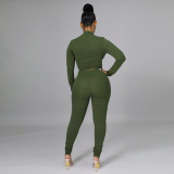 Solid Color Long Sleeve Leather Patchwork Pant Suit GQLK-KG1308