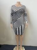 Plus Size Print Long Sleeve Midi Dress GAWE-5538