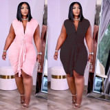 Fashion Ruched Tie Up Midi Dress GQLK-339S