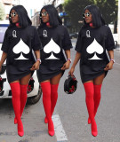 Plus Size Poker-Printed Short-Sleeve Mini Dress GQLK-KG153