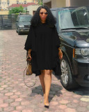 Plus Size Solid Color Loose Bat Sleeve Mini Dress QHMD-D3022