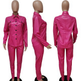 Solid Color Leather Sport Two Piece Pants Set GQLK-8226