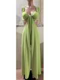 Solid Color Halterneck Tie Up Loose Jumpsuit GQLK-KG1173